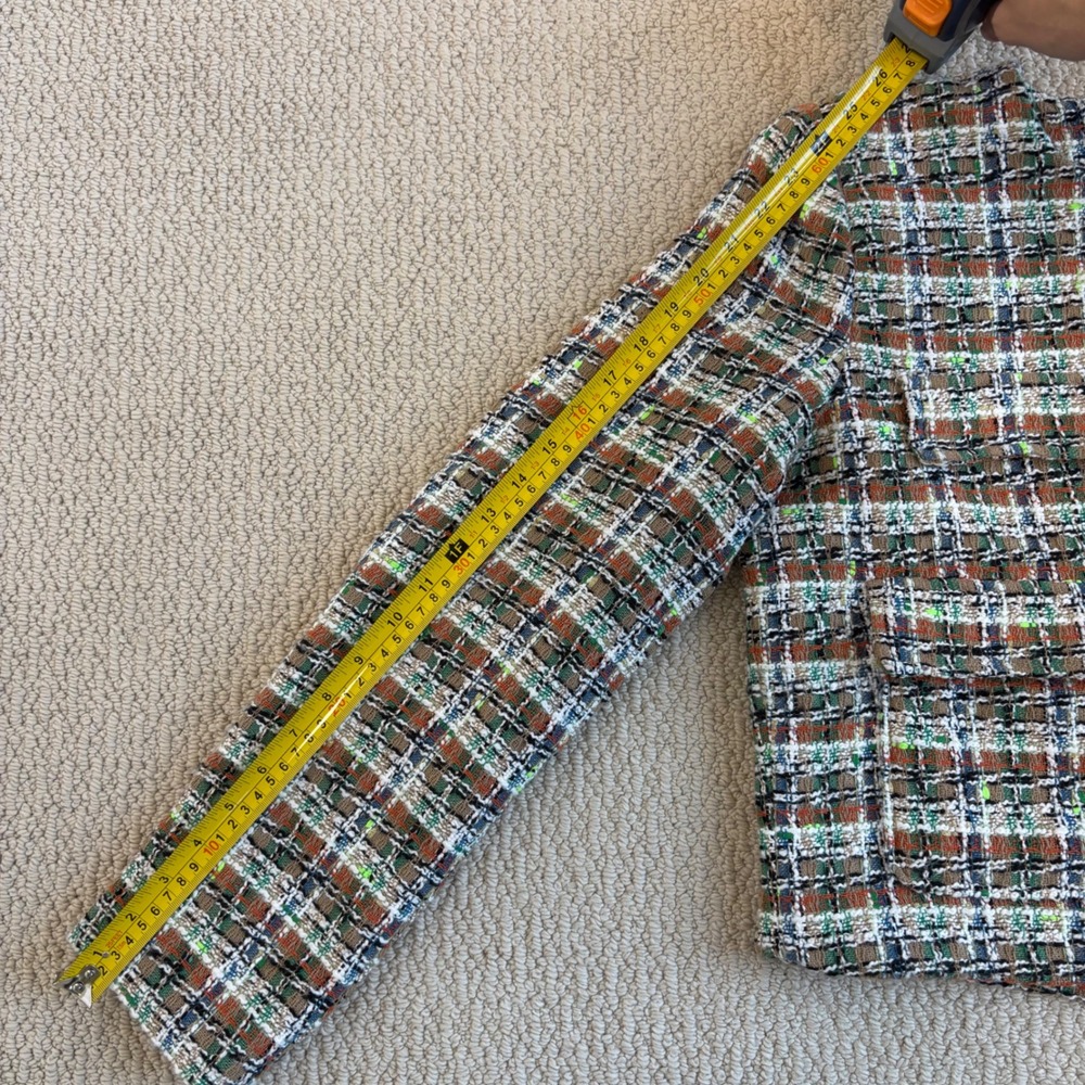 Anthropologie Autres Filles Colorful Tweed Cropped Jacket Plaid, Large, Parisian - Picture 12 of 16